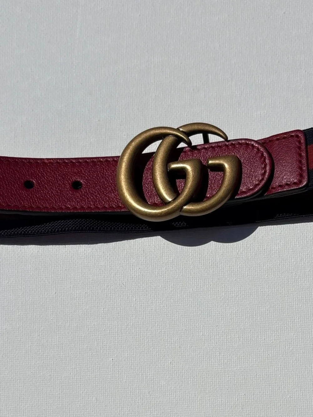 Authentic Gucci Kids Double G Web Belt Red Navy Leather Made in Italy